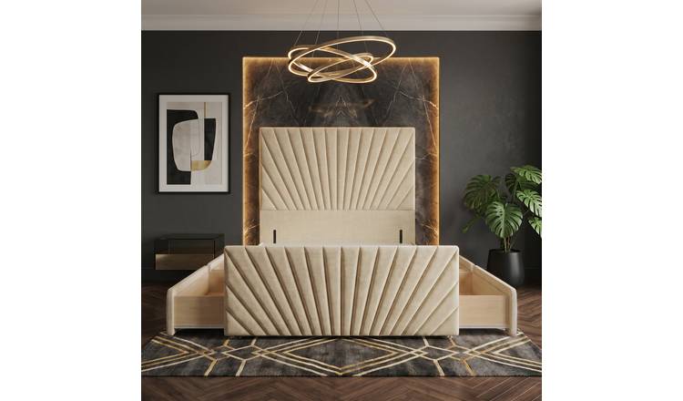 Somnior Linen Small Double 4 Drawer Divan Bed with Footboard & Headboard - Beige