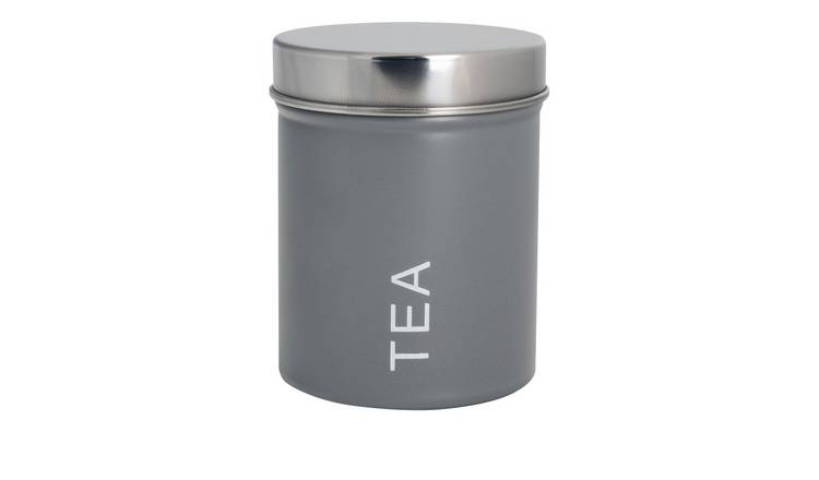 Harbour Housewares Round Metal Kitchen Tea Canister - Grey