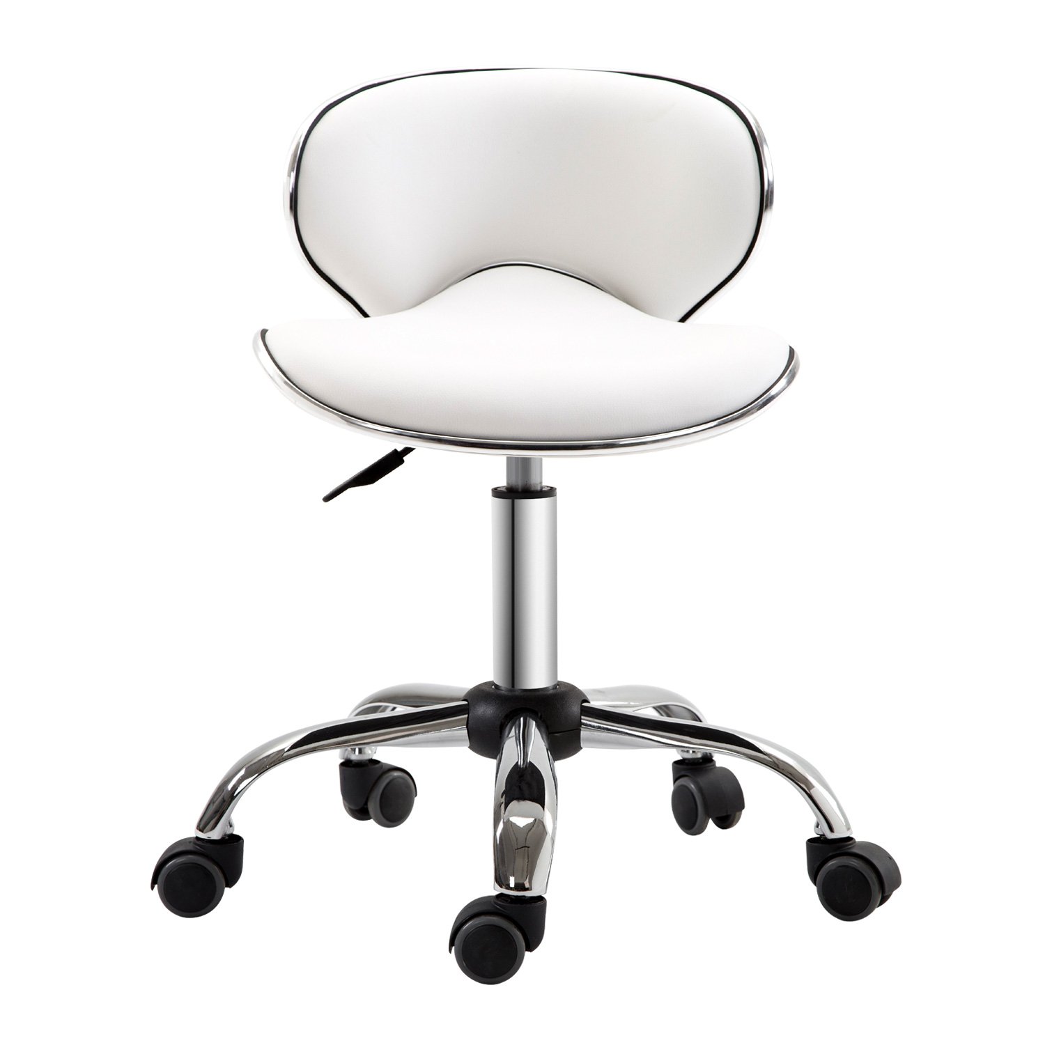 HOMCOM Adjustable Rolling Swivel Beauty Salon Chair - White - Image 2