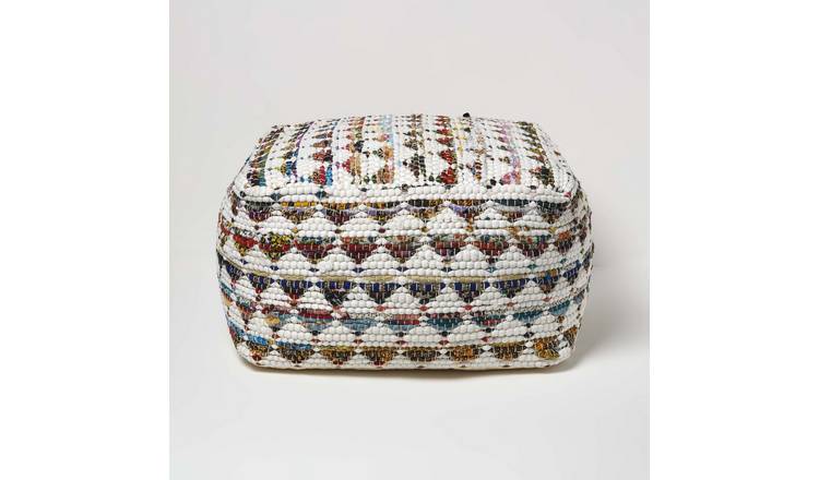 Homescapes Chindi Cotton Bean Filled Pouffe – 60 x 60 x 30 cm – Cream