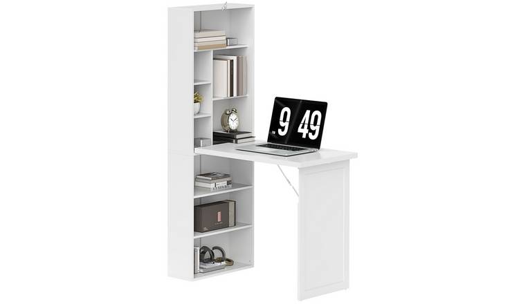 HOMCOM Folding Computer Desk with Bookshelf - All White