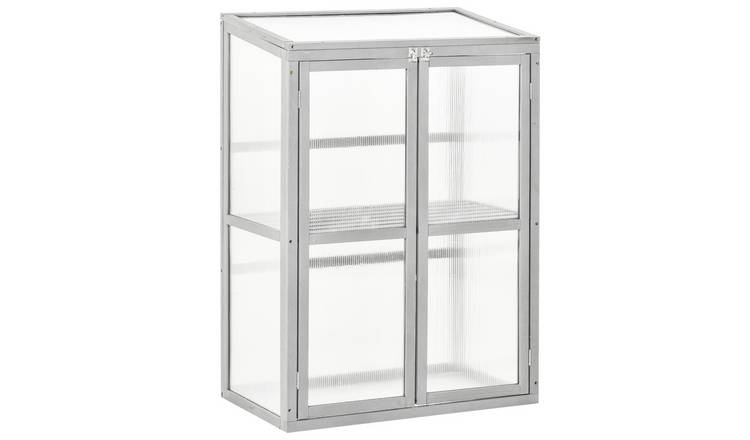 Outsunny Wooden Polycarbonate Cold Frame Greenhouse– Light Grey