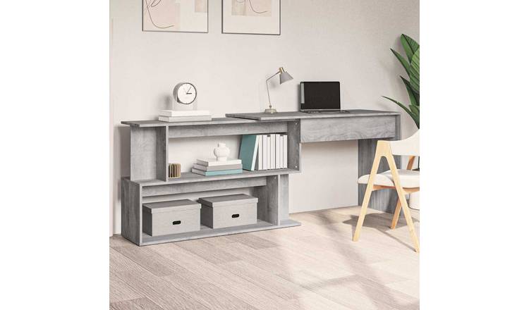 Walplus Engineered Wood Corner Desk - Grey and Oak - 200 x 50 x 76 cm