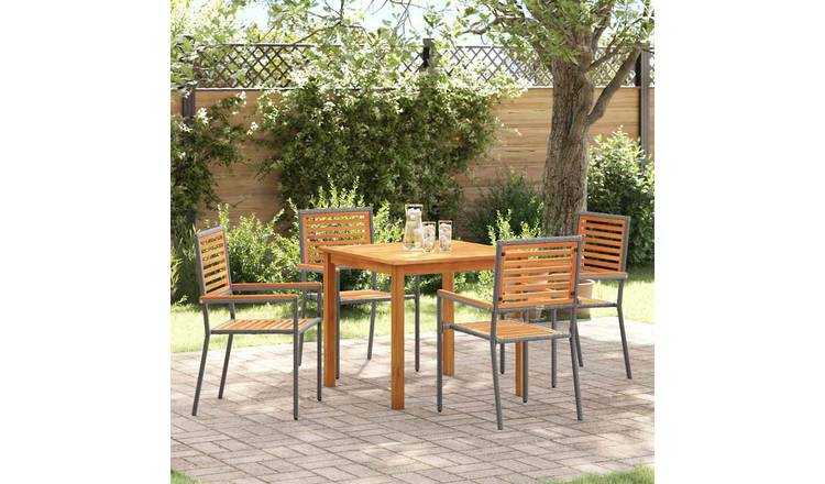Walplus 5 Piece Solid Wood Garden Dining Set - Grey - 85 x 85 x 74 cm