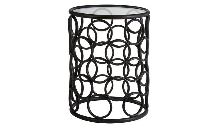 Orsina Glass Top Round Side Table - Black