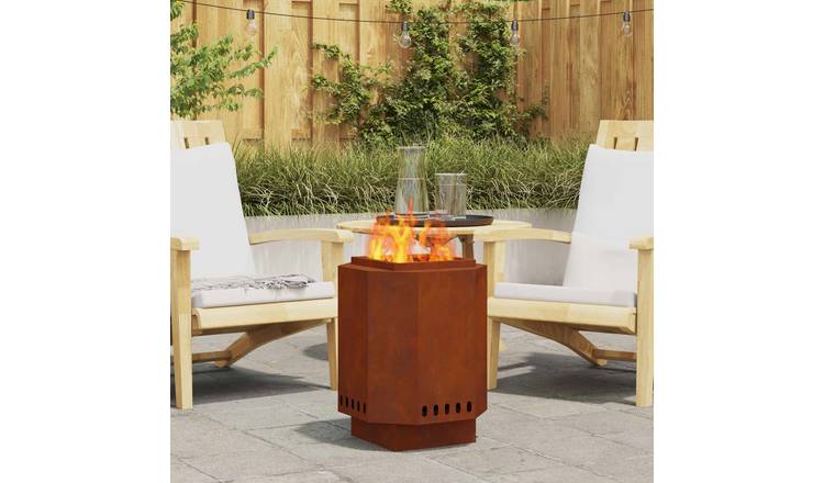 Walplus Octagonal Steel Smokeless Fire Pit Weathering - Brown - 38 x 38 x 51 cm