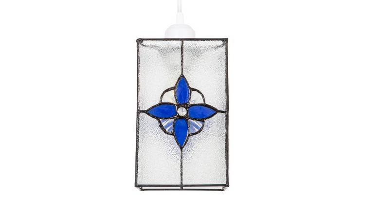 Happy Homewares Blue Clear Glass Tiffany with Coloured Pendant Shade - 14cm
