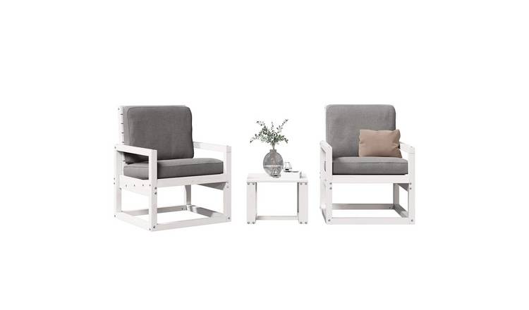 Walplus 3 Piece Wood Garden Lounge Set - White - 40 x 38 x 28.5 cm