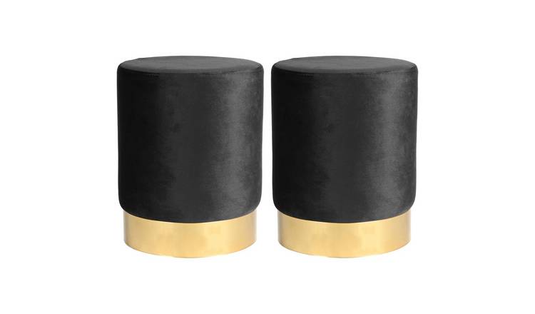 Harbour Housewares Round Velvet Footstools - H36 x D29cm - Black - Pack of 2