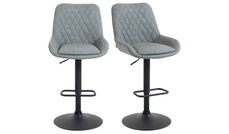 HOMCOM Set of 2 PU Leather Bar Stools with Wide Seat and Base - Light Grey