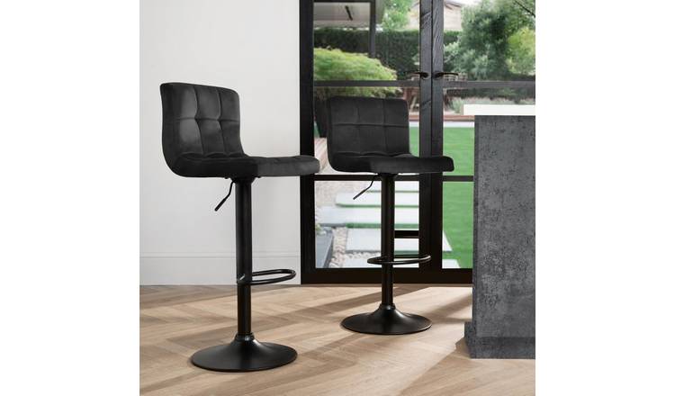 OHS Set of 2 Adjustable Velvet Bar Stools - Black