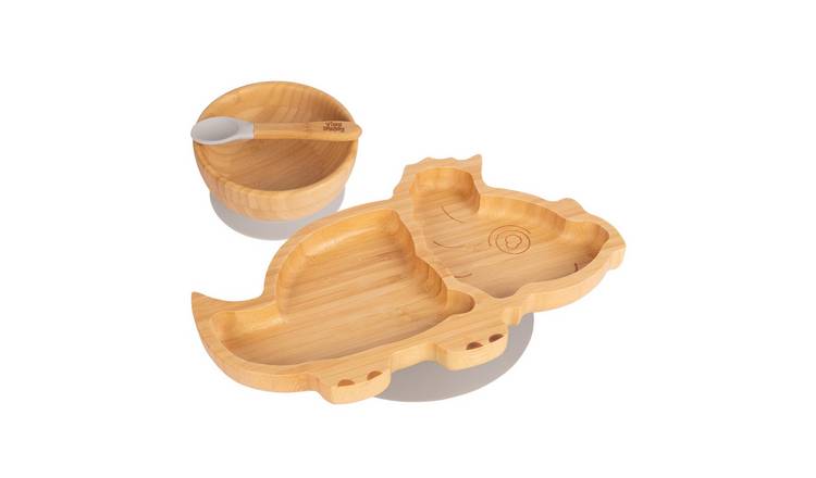 Tiny Dining Children's Bamboo Suction Dinosaur Dinner Set - Grey