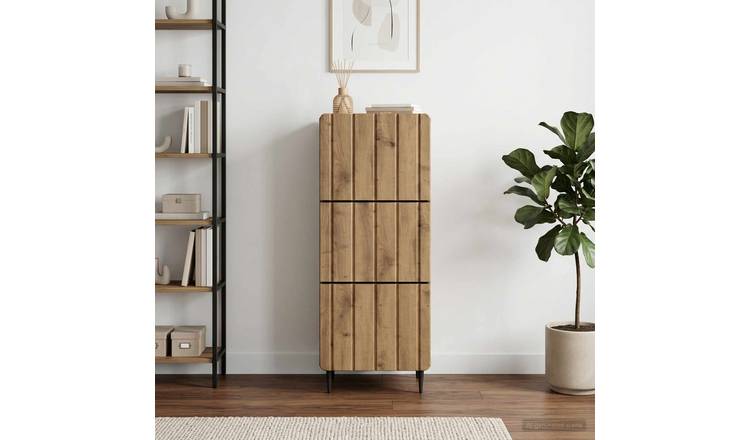 Walplus Engineered Wood Drawer Cabinet - Oak - 33 x 34.5 x 92 cm