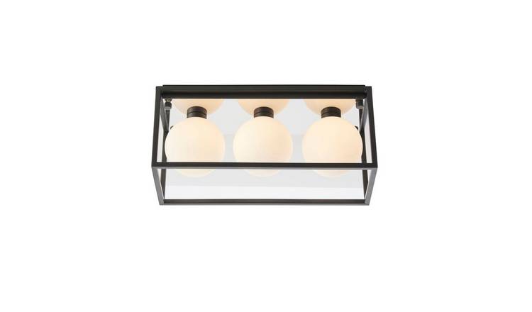Loops Direct Steel and Glass Bathroom Ceiling Light - Matt Black and Matt Opal