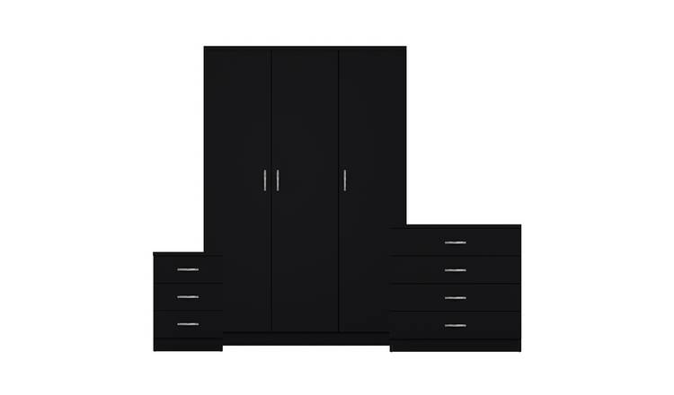 Vida Designs Riano Bedroom Set (Bedside, 4 Drawer Chest, 3 Door Wardrobe)- Black