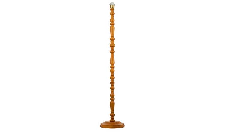 Happy Homewares Brown Oak Wooden Standing Base with Intricate Floor Lamp - 25cm