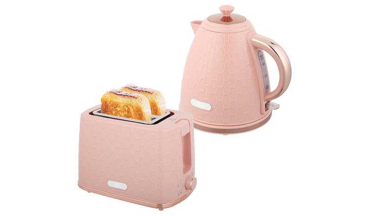 HOMCOM Kettle and 2 Slice Toaster Set with Auto Shut Off - Light Pink