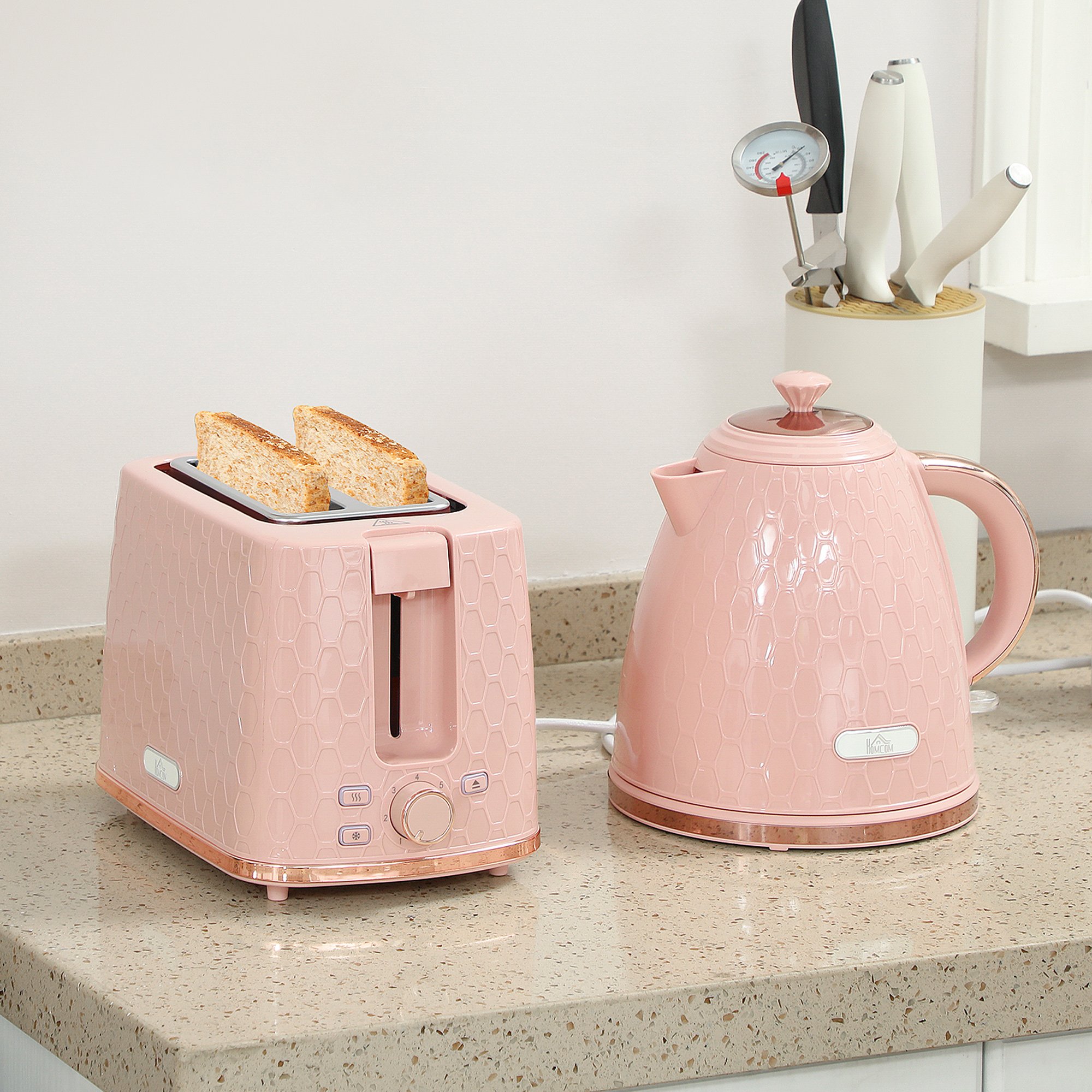 HOMCOM Kettle and 2 Slice Toaster Set with Auto Shut Off - Light Pink - Image 2
