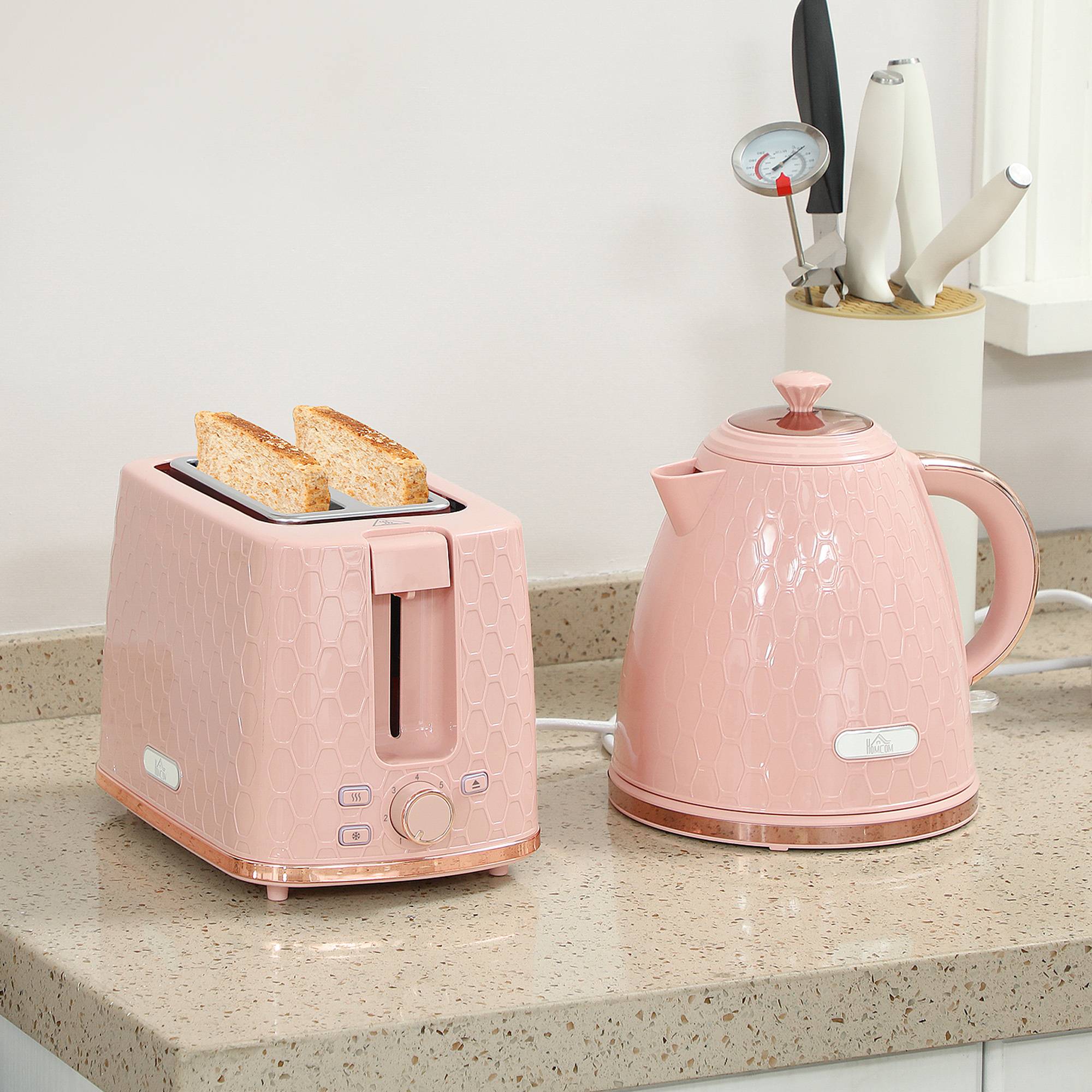 HOMCOM Kettle and 2 Slice Toaster Set with Auto Shut Off - Light Pink - Image 2