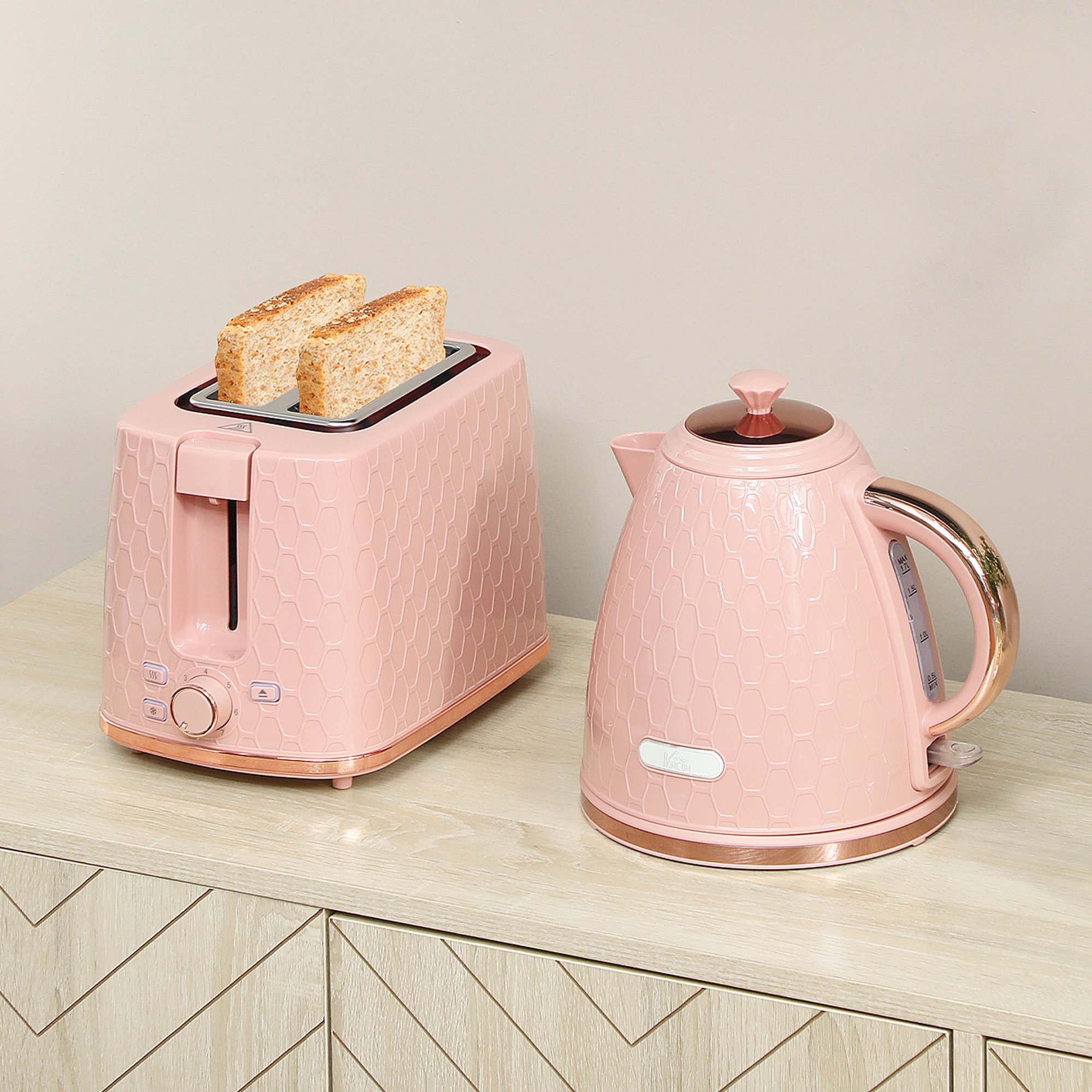 HOMCOM Kettle and 2 Slice Toaster Set with Auto Shut Off - Light Pink - Image 5