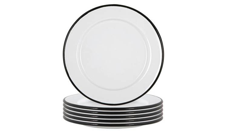 Argon Tableware White Enamel Side Plates - Black - Pack of 6