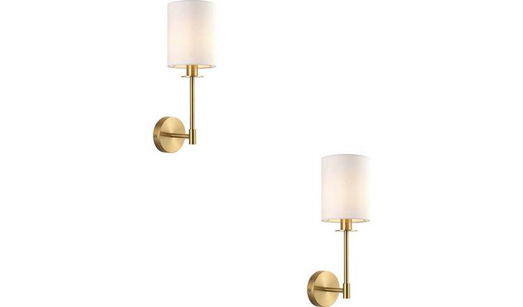 Loops Direct Pack of 2 Wall Light - Satin Brass Vintage White