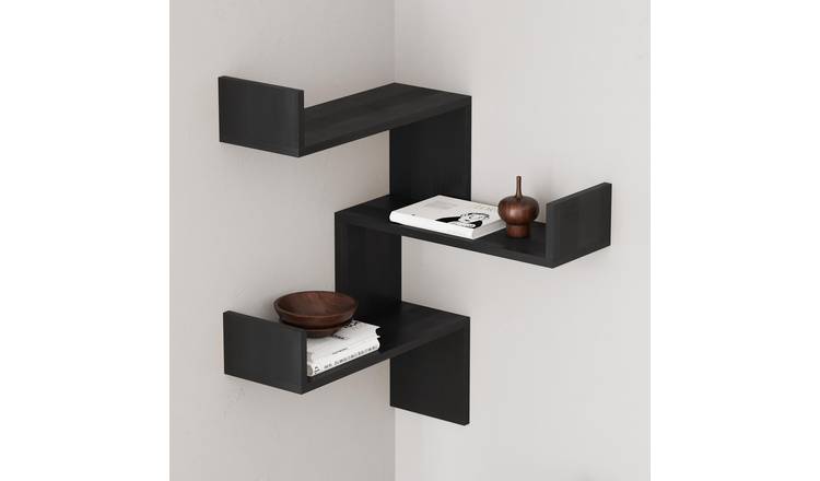 Decortie Luksa Corner Particleboard Floating Wall Shelf - Black Ash