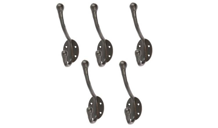 Hammer & Tongs Rounded Hat & Coat Hook - Black - Pack of 5