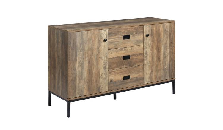 HOMCOM Modern Adjustable Storage Sideboard with 3 Drawers - Distressed Brown
