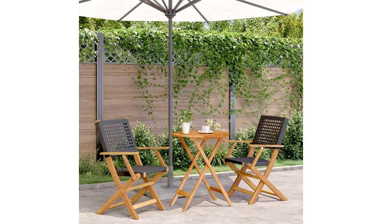 Walplus 3 Piece Poly Rattan Folding Bistro Set - Black - 60 x 75 cm
