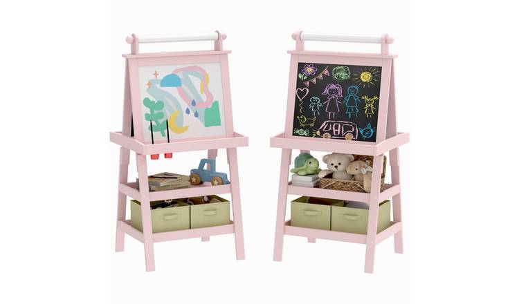 AIYAPLAY 3 in 1 Paper Roll Whiteboard Chalkboard Baskets Kids Easel - Pink