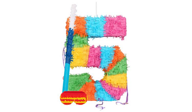 Fax Potato Number 5 Pinata Set with Stick & Blindfold - Blue Stick