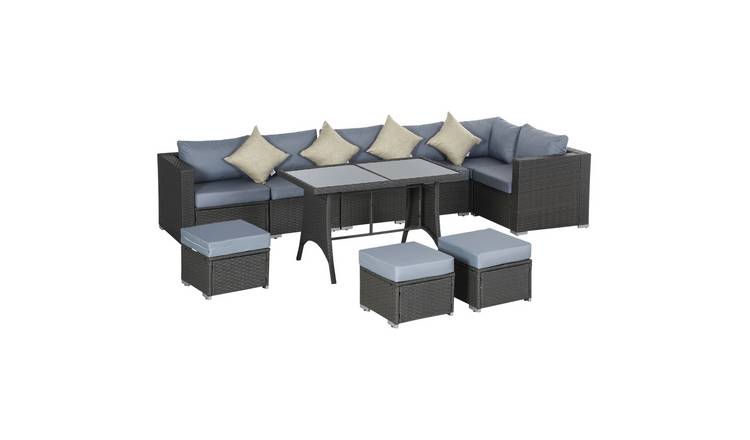 Outsunny 9 Seater Rattan Garden Furniture Set with Wide Seats - Grey