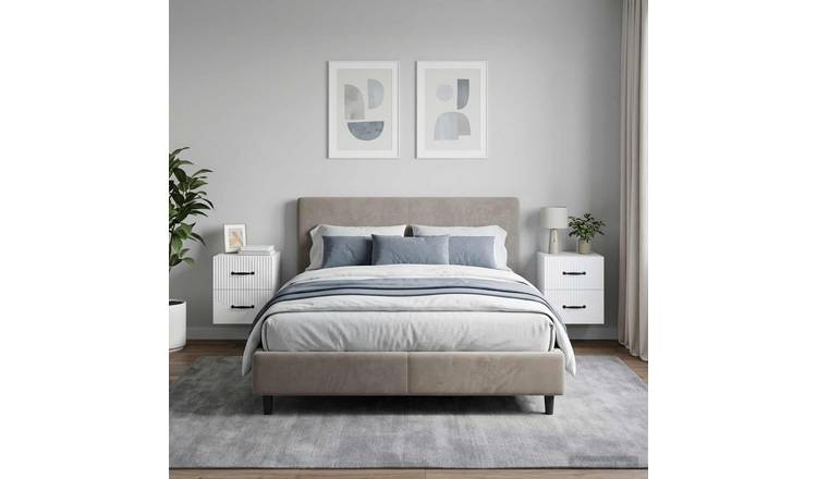 Walplus Pack of 2 Wall Mounted Bedside Unit - White - 34.5 x 33 x 40 cm
