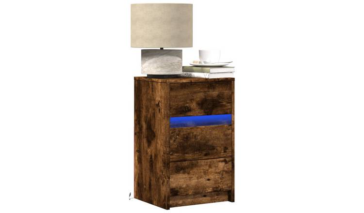 Walplus LED Engineered Wood Bedside Cabinet - Smoked Oak - 38 x 34 x 61 cm