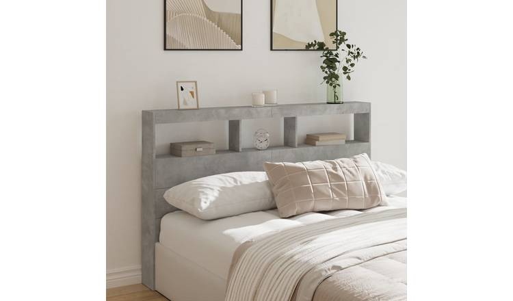 Walplus Wood LED Headboard Cabinet - Granite Grey - 160 x 17 x 102 cm