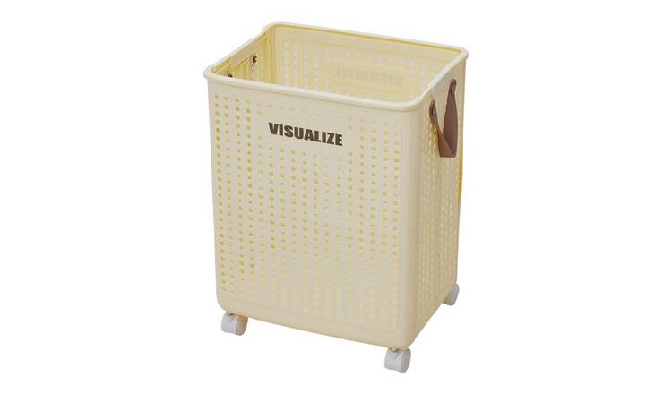 Living and Home Foldable Laundry Basket with Wheels - Beige