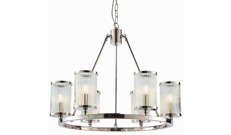 Loops Direct Steel and Glass 6 Light Pendant - Bright Nickel