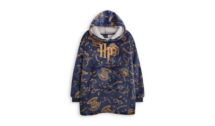Harry Potter Embroided Logo Kids Girls Blanket Hoodie - Navy
