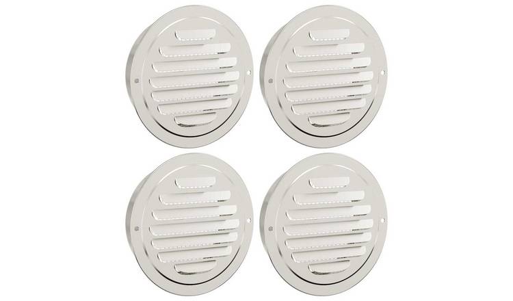 Walplus Pack of 4 125 mm Steel Air Vent Covers - Silver - 14 x 14 x 4 cm