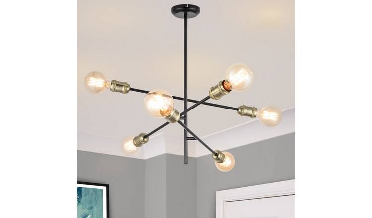 Cosylyte Charlton 6 Light Adjustable Arm Industrial Ceiling Light - Matt Black