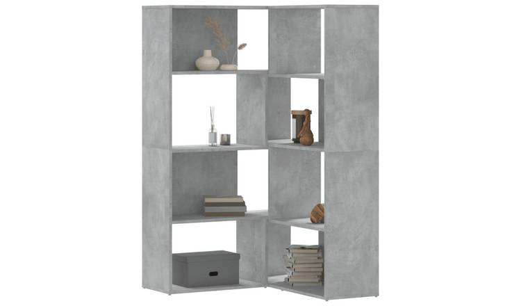Walplus 4 Tier Corner Bookcase - Stone Grey - 85 x 85 x 140 cm