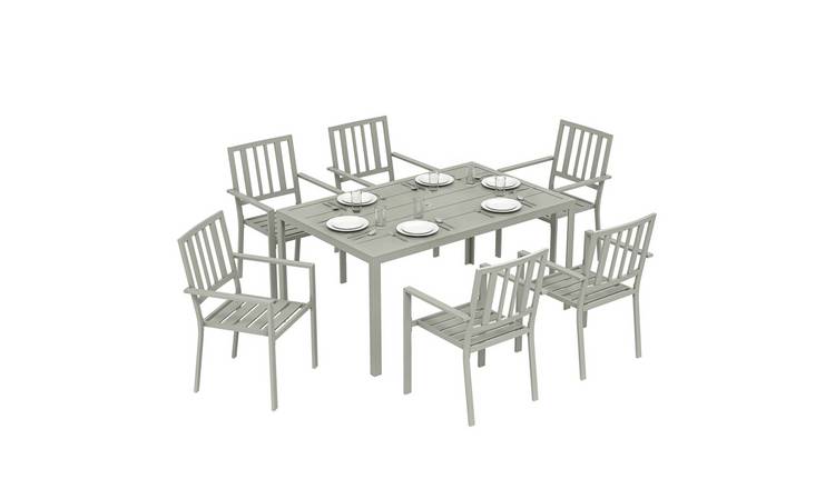 Outsunny 6 Seater Garden Dining set with Stackable Chairs - Light Grey