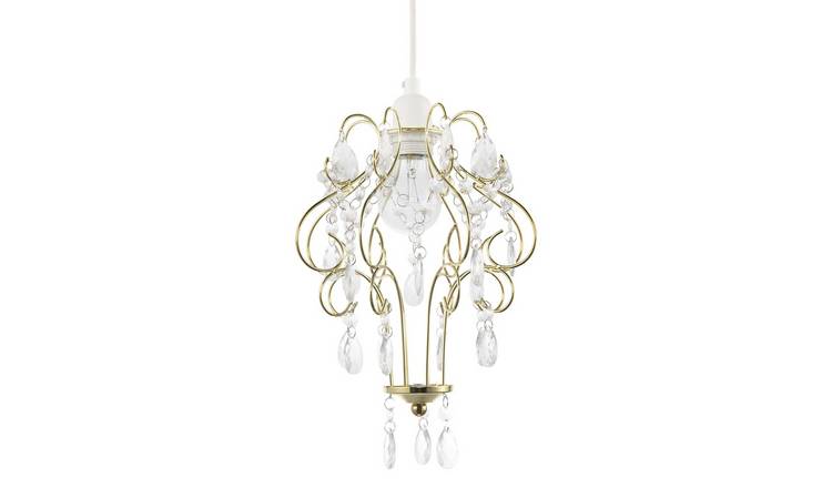Happy Homewares Gold Shabby Chic with Acrylic Droplets Pendant Shade - 24cm