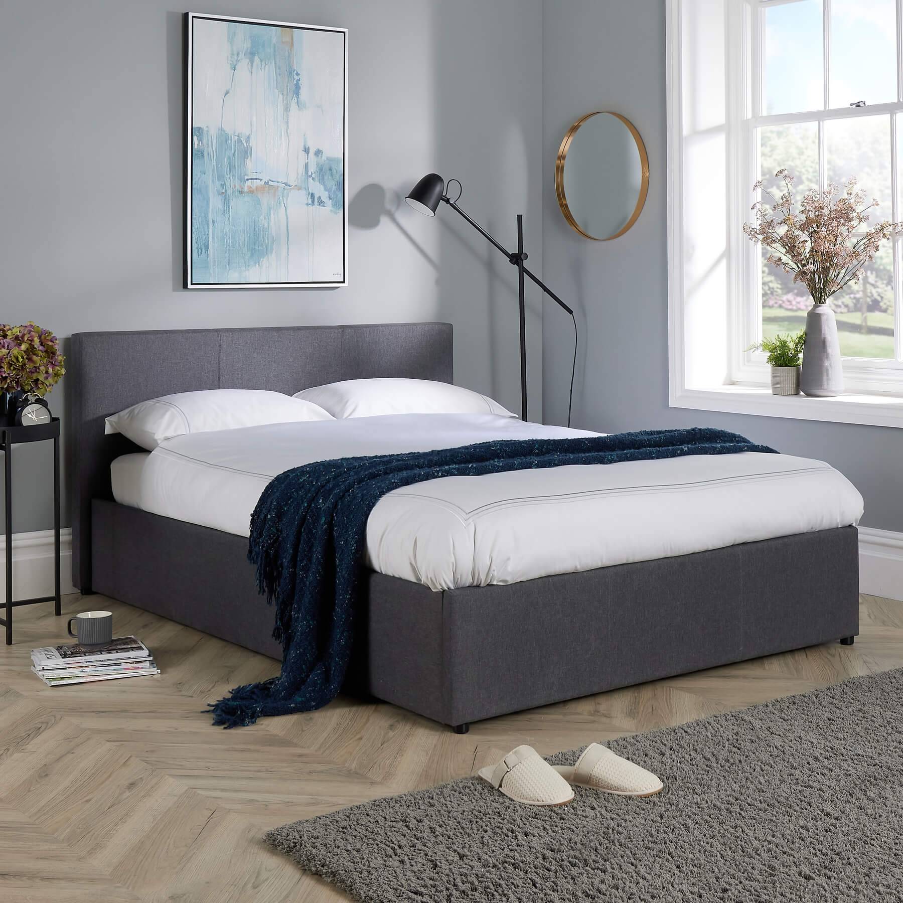 Home Source Horizon Side Lift Ottoman Storage Double Bed - Grey - Image 1