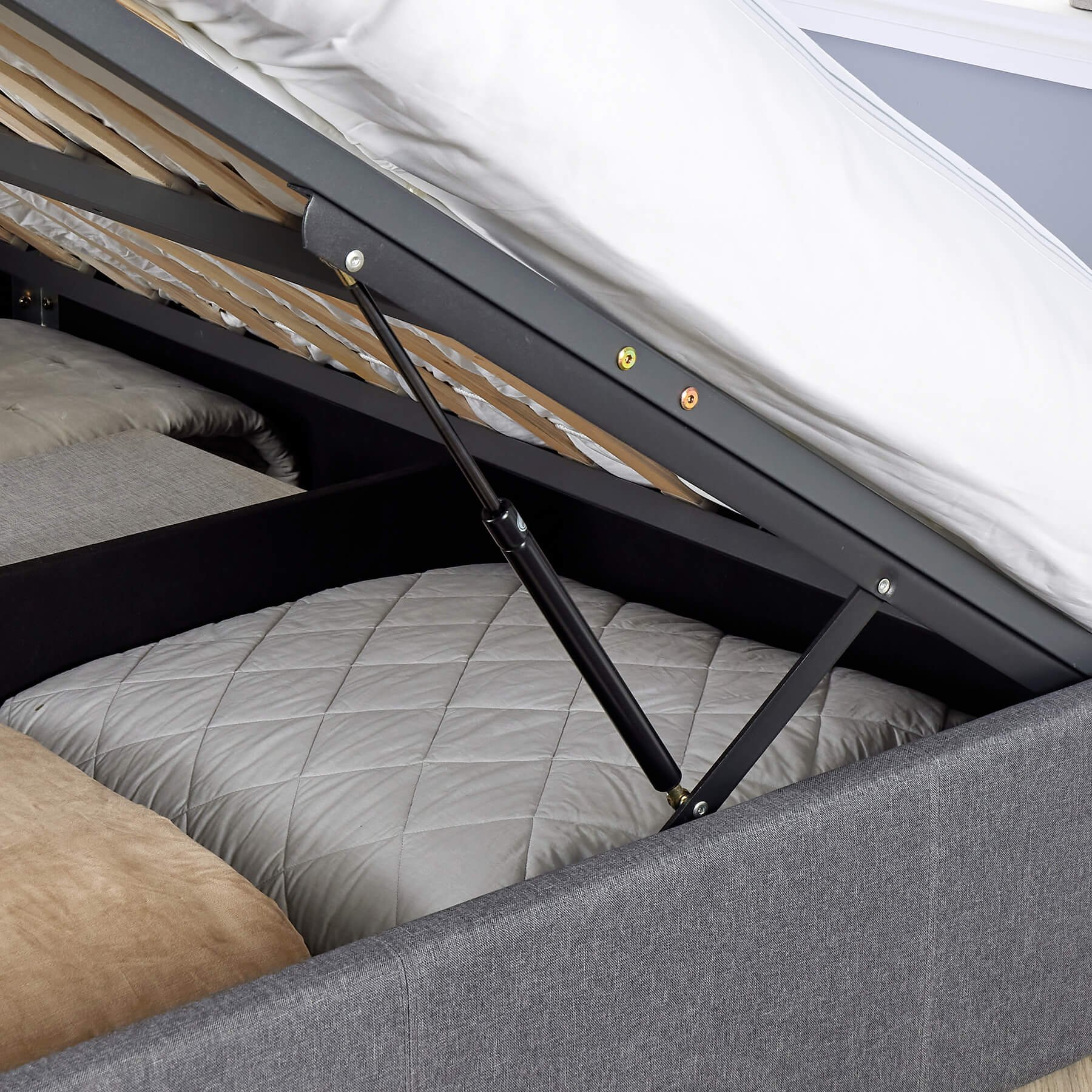 Home Source Horizon Side Lift Ottoman Storage Double Bed - Grey - Image 3