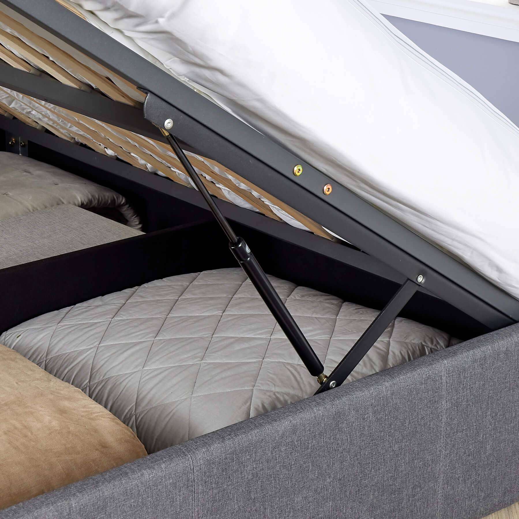 Home Source Horizon Side Lift Ottoman Storage Double Bed - Grey - Image 3