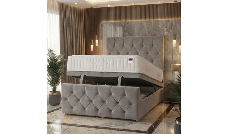 Somnior Chester Velvet Single Ottoman Bed with Ortho Mattress - Silver