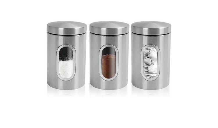 Top 3 3 Piece Kitchen Canister Set Coffee Tea Sugar Caddy - Silver
