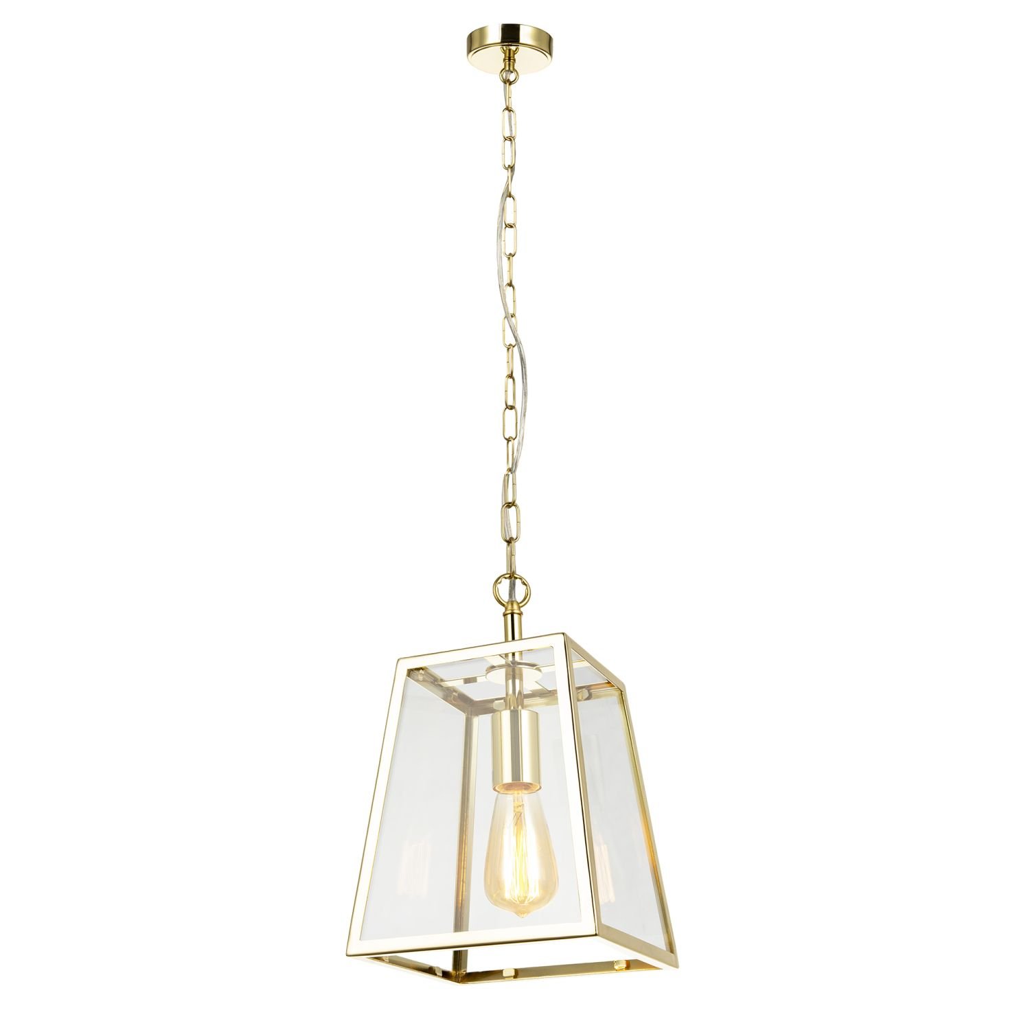 Happy Homewares in Polished Gold with Clear Glass Sides Pendant Light - 22cm - Image 1